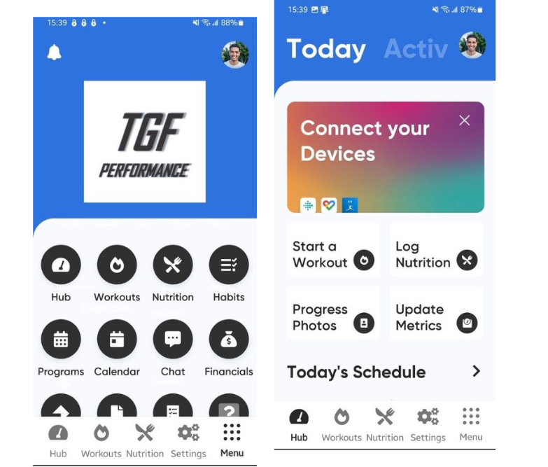 A screen shot of the today active app.